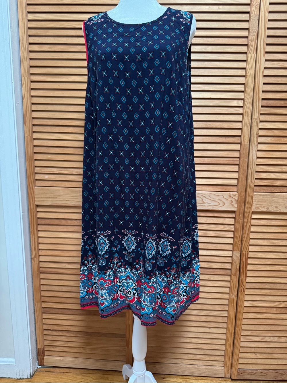 Emery Rose Plus Size 4XL Bohemian Geometric Paisley Border Print Shift Dress